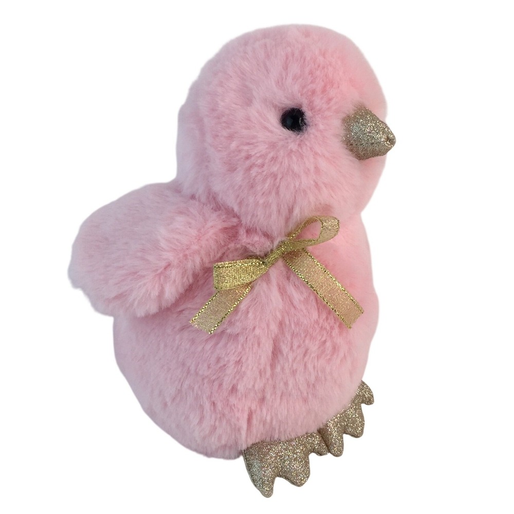 FAO Schwarz Plush Chick 7in Pink Gold Glitter Beak Feet Easter Stuffed Toy‎ 2022